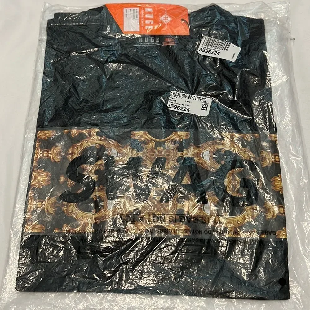 Huge Fashion Exchange Men’s Black Swag Embossed Tee Size Large